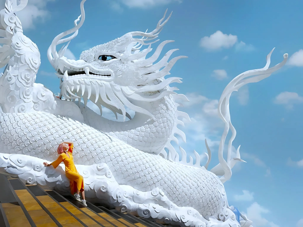 Girl in front of dragon